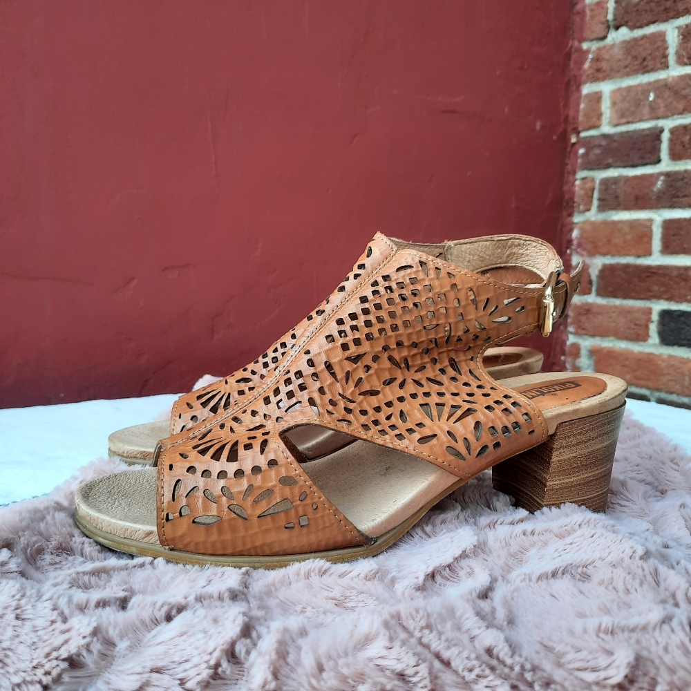 Pikolinos Perforated Sling Back Bootie Sandals Block Heels Comfort 41 Spring